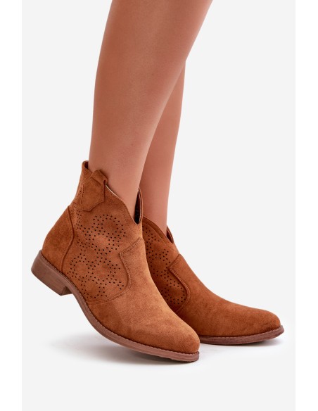 Ladies Cutout Ankle Boots On Flat Heel Camel S.Barski HY42-151