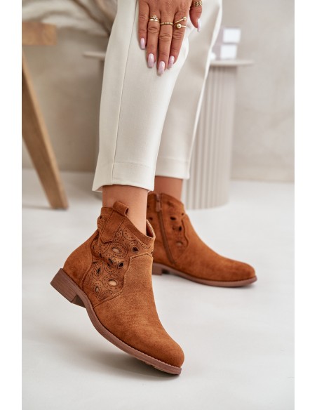 Women's Perforated Ankle Boots with Zipper Camel S.Barski HY42-081