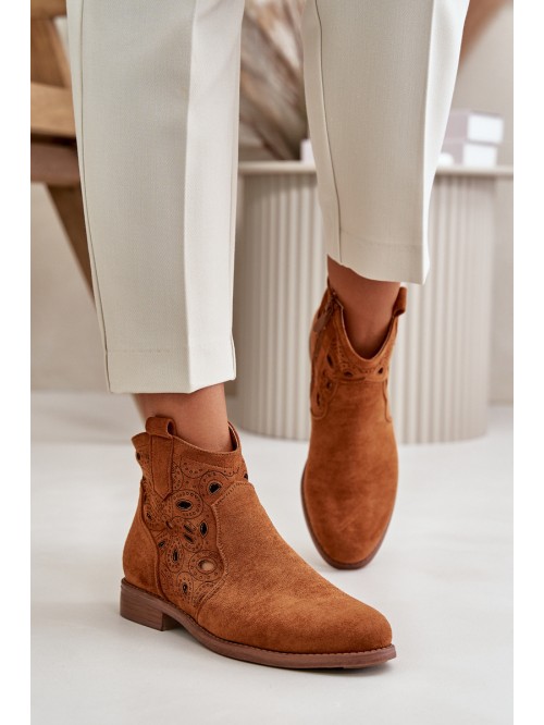 Women's Perforated Ankle Boots with Zipper Camel S.Barski HY42-081 2