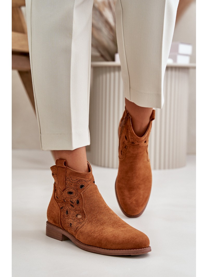 Women's Perforated Ankle Boots with Zipper Camel S.Barski HY42-081