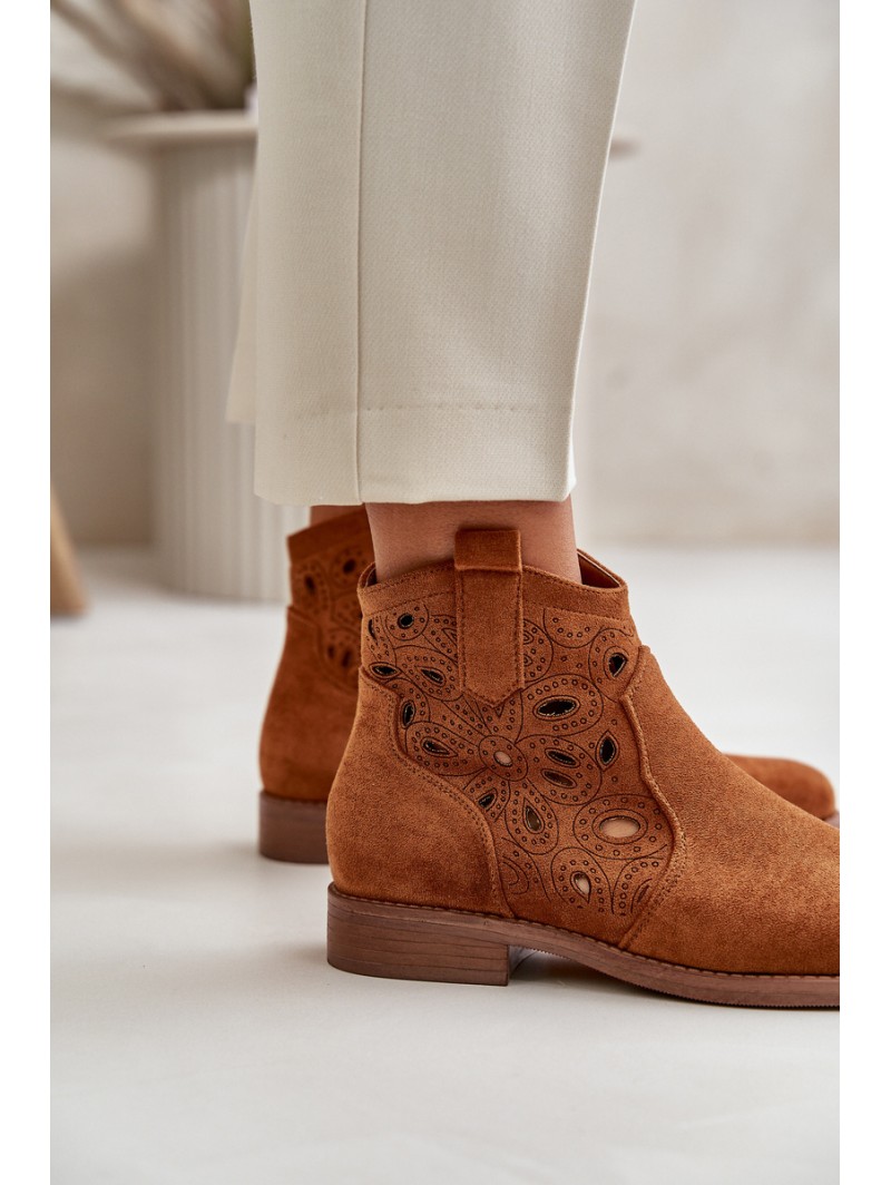 Women's Perforated Ankle Boots with Zipper Camel S.Barski HY42-081