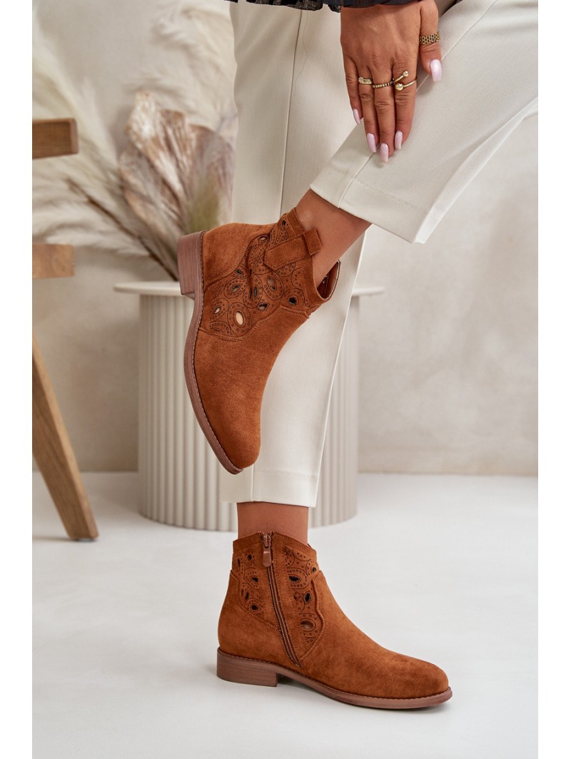 Women's Perforated Ankle Boots with Zipper Camel S.Barski HY42-081