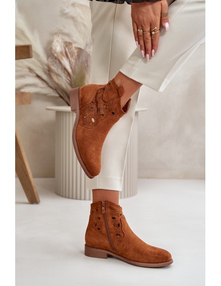 Women's Perforated Ankle Boots with Zipper Camel S.Barski HY42-081