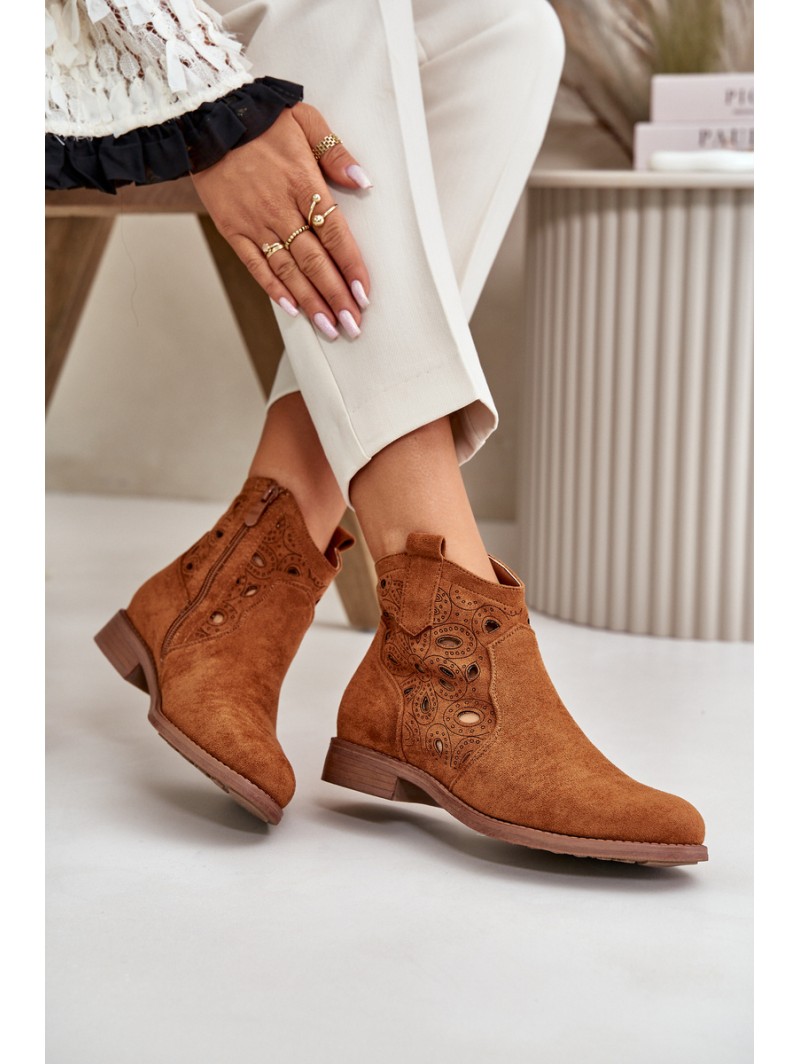 Women's Perforated Ankle Boots with Zipper Camel S.Barski HY42-081