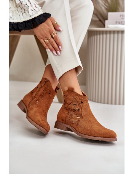 Women's Perforated Ankle Boots with Zipper Camel S.Barski HY42-081