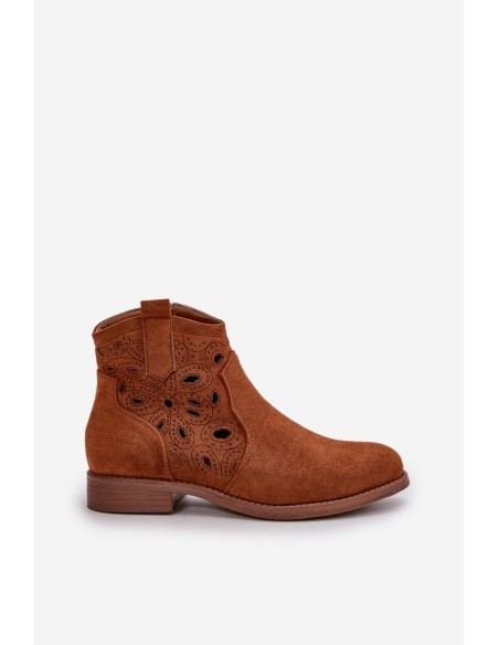 Women's Perforated Ankle Boots with Zipper Camel S.Barski HY42-081