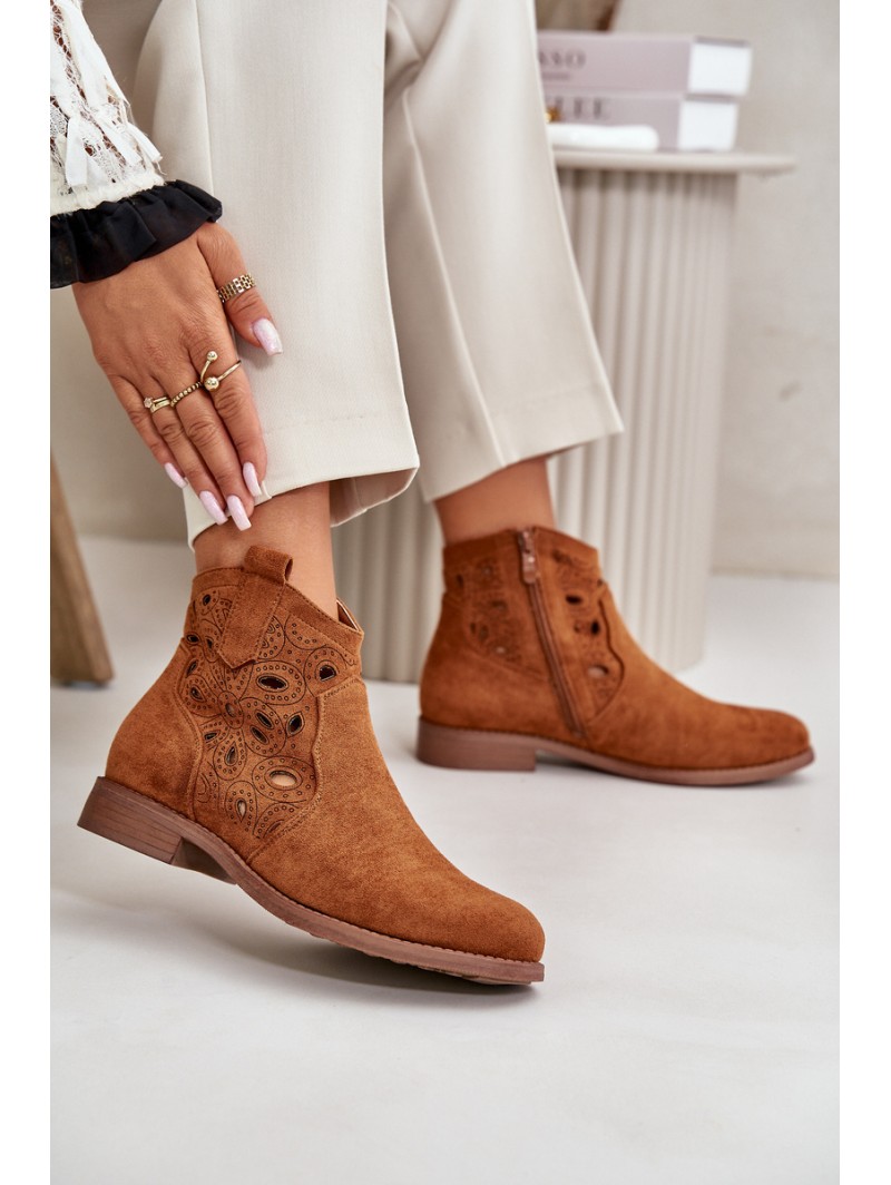 Women's Perforated Ankle Boots with Zipper Camel S.Barski HY42-081