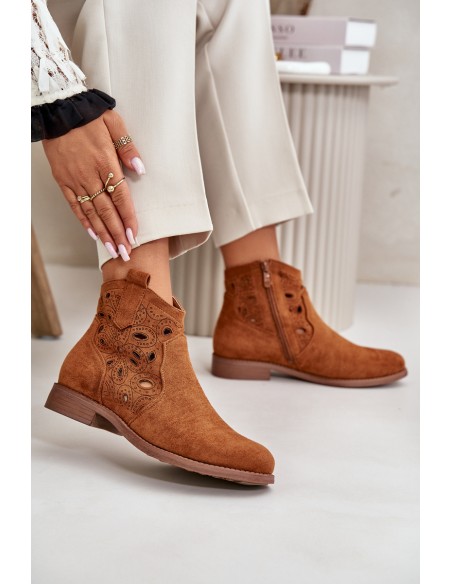 Women's Perforated Ankle Boots with Zipper Camel S.Barski HY42-081