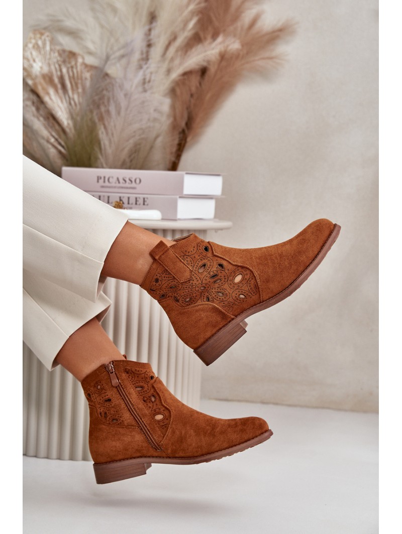 Women's Perforated Ankle Boots with Zipper Camel S.Barski HY42-081