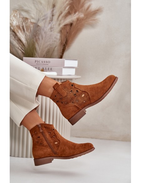 Women's Perforated Ankle Boots with Zipper Camel S.Barski HY42-081