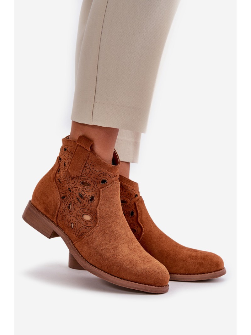 Women's Perforated Ankle Boots with Zipper Camel S.Barski HY42-081