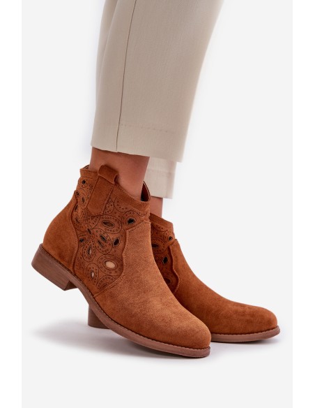 Women's Perforated Ankle Boots with Zipper Camel S.Barski HY42-081