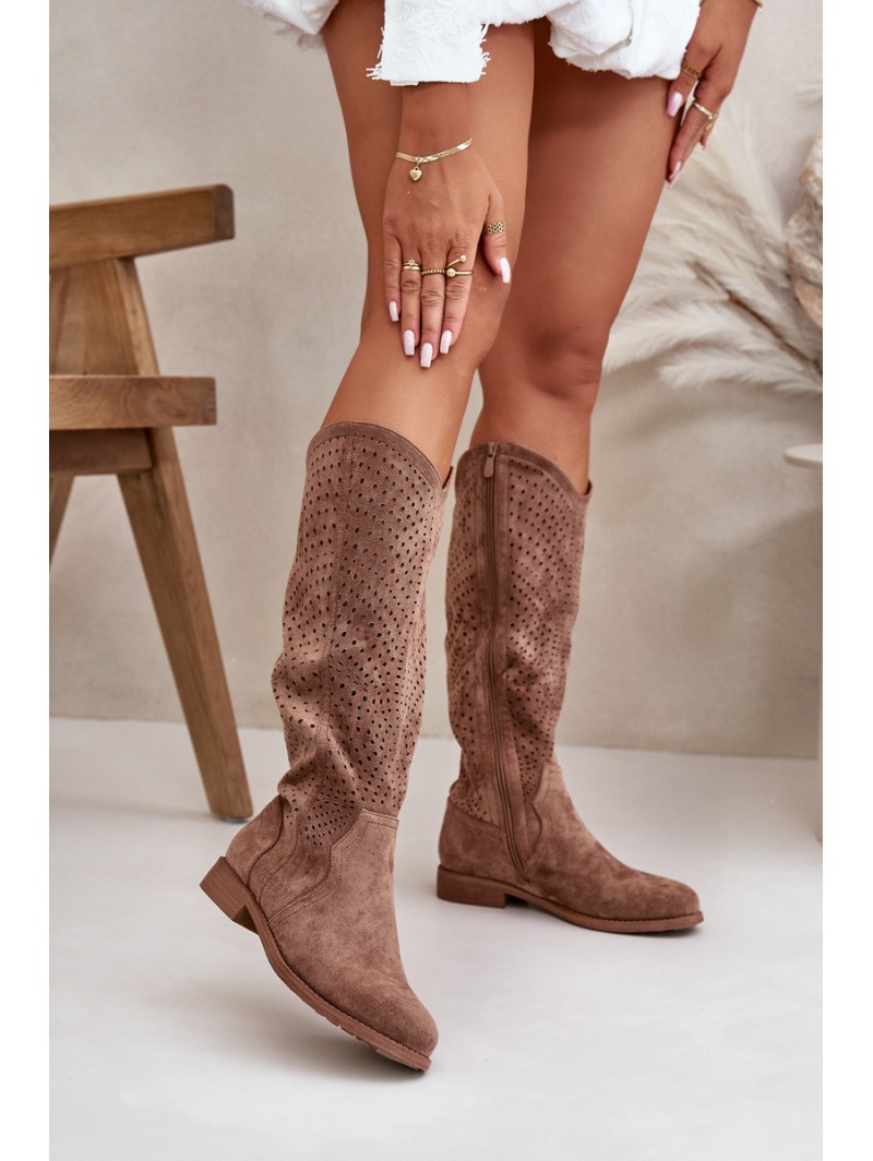 Cutout Boots On Flat Heel Brown S.Barski HY66-150