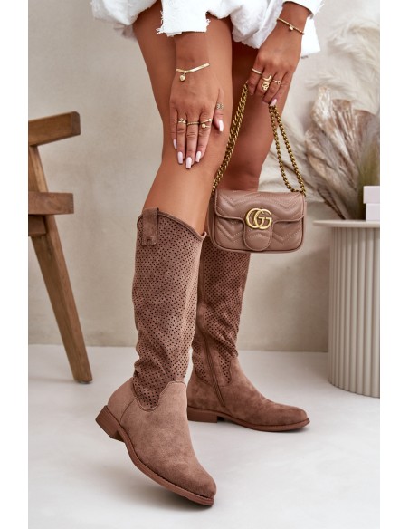 Women's Brown Openwork Boots S.Barski HY42-139