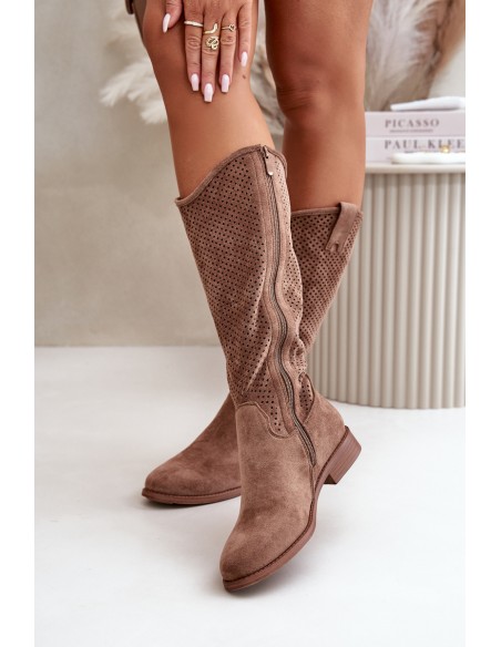 Women's Brown Openwork Boots S.Barski HY42-139