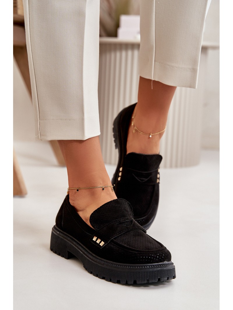 Women's Perforated Loafers Black Tannes