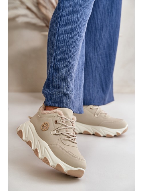 Warm Women's Sports Shoes Lace-up On Platform Beige Bialoa 2