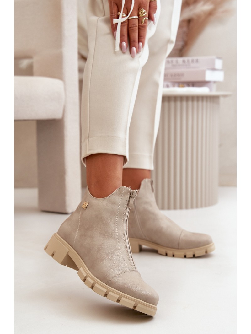 Warm Women Boots With Distressing Eco Leather Gold Verietta