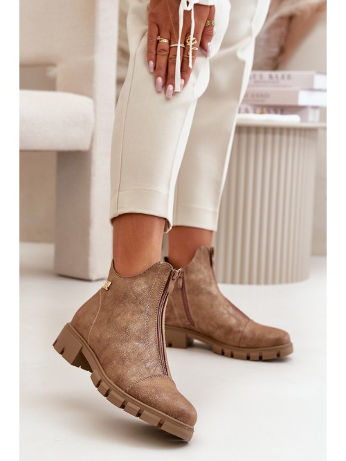Insulated Women's Boots With Distress Eco Leather Brown-Gold Verietta