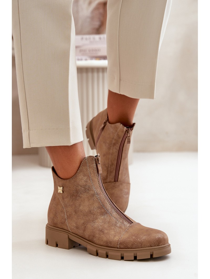 Insulated Women's Boots With Distress Eco Leather Brown-Gold Verietta