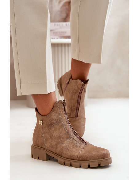 Insulated Women's Boots With Distress Eco Leather Brown-Gold Verietta