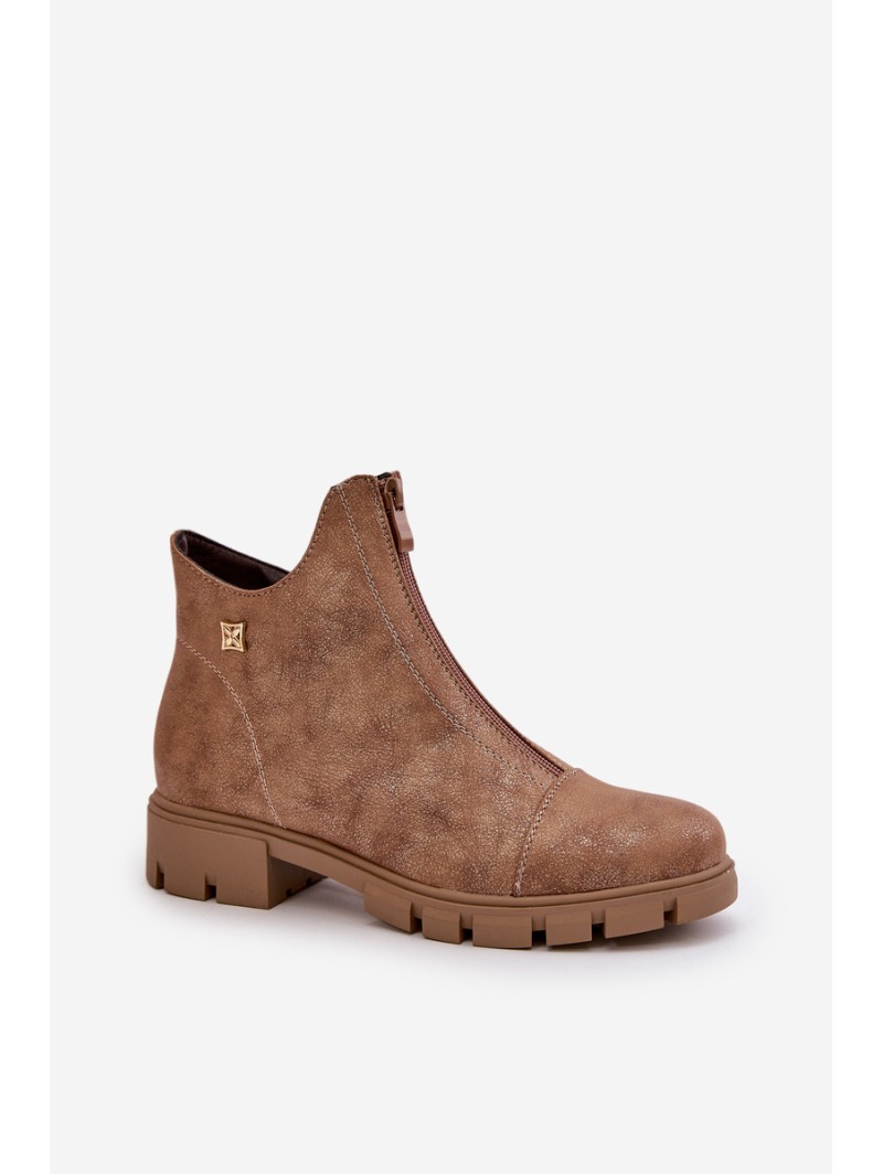 Insulated Women's Boots With Distress Eco Leather Brown-Gold Verietta