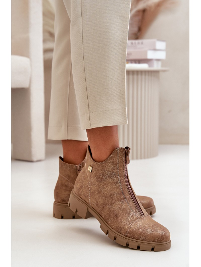 Insulated Women's Boots With Distress Eco Leather Brown-Gold Verietta