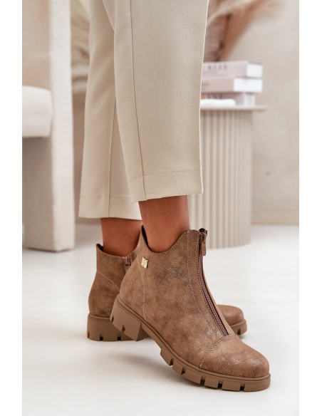 Insulated Women's Boots With Distress Eco Leather Brown-Gold Verietta