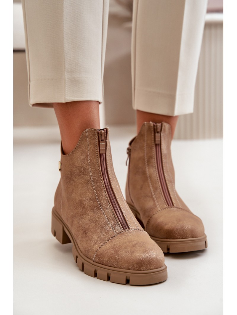 Insulated Women's Boots With Distress Eco Leather Brown-Gold Verietta