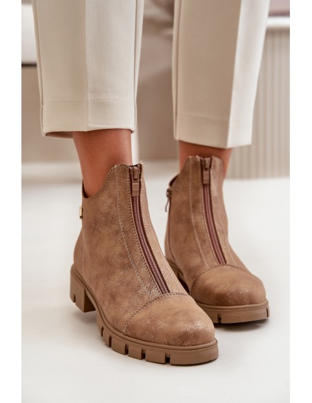 Insulated Women's Boots With Distress Eco Leather Brown-Gold Verietta