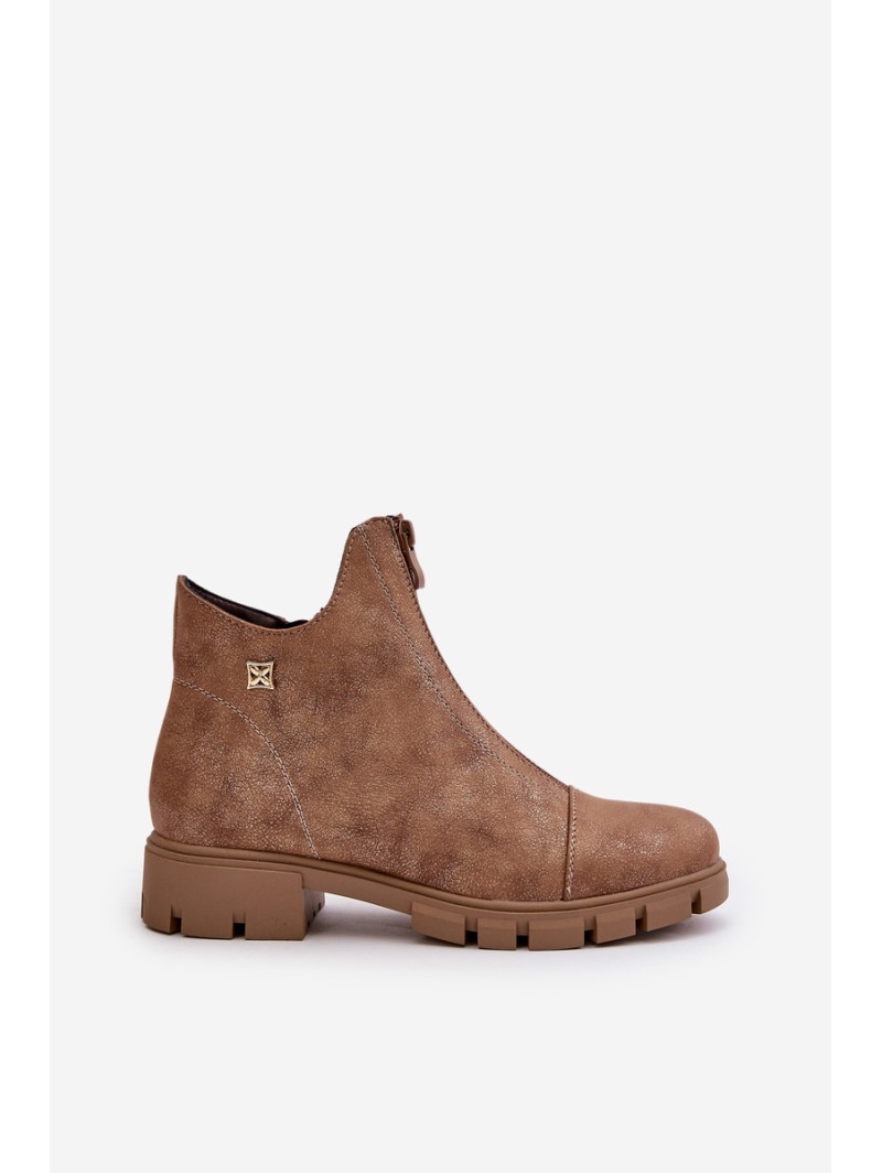 Insulated Women's Boots With Distress Eco Leather Brown-Gold Verietta