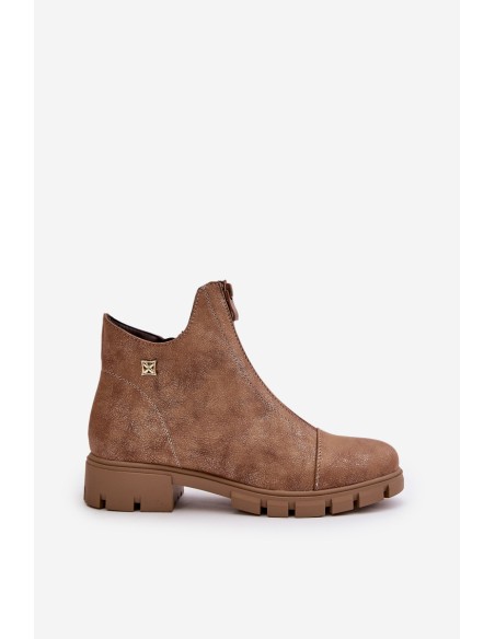 Insulated Women's Boots With Distress Eco Leather Brown-Gold Verietta