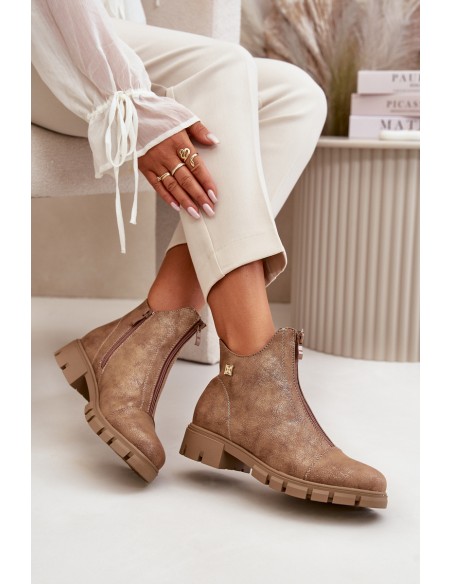 Insulated Women's Boots With Distress Eco Leather Brown-Gold Verietta
