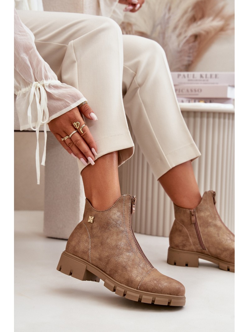Insulated Women's Boots With Distress Eco Leather Brown-Gold Verietta
