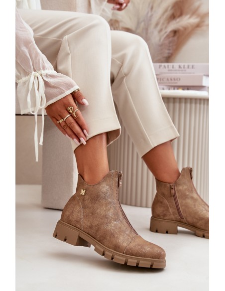 Insulated Women's Boots With Distress Eco Leather Brown-Gold Verietta