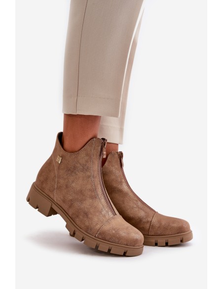 Insulated Women's Boots With Distress Eco Leather Brown-Gold Verietta