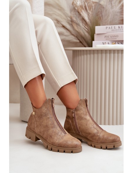 Insulated Women's Boots With Distress Eco Leather Brown-Gold Verietta