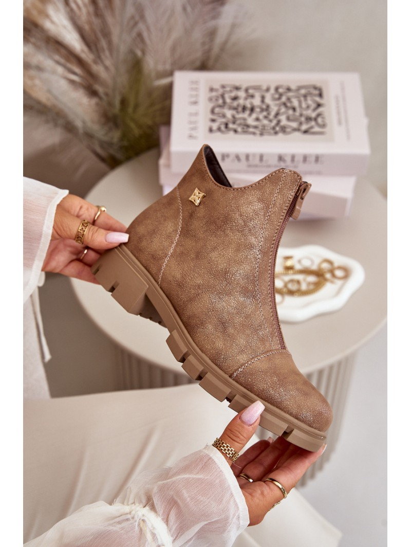 Insulated Women's Boots With Distress Eco Leather Brown-Gold Verietta