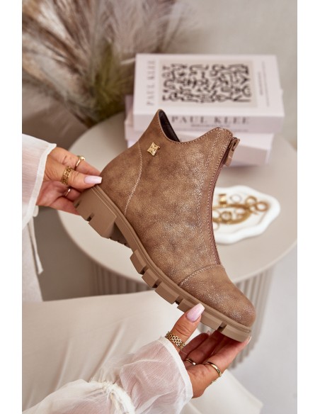 Insulated Women's Boots With Distress Eco Leather Brown-Gold Verietta