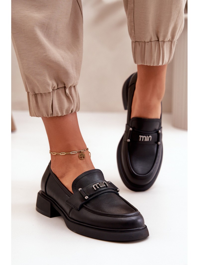 Elegant Women's Moccasins Made Of Natural Leather Black Vinceza 91114
