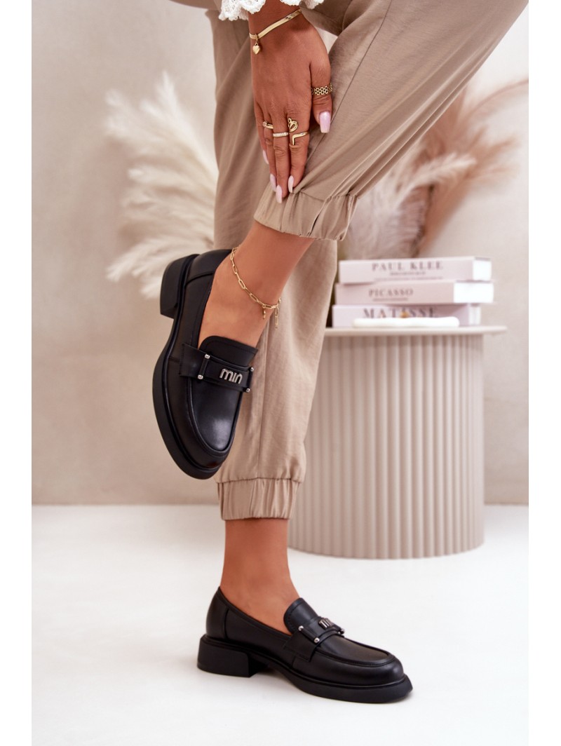 Elegant Women's Moccasins Made Of Natural Leather Black Vinceza 91114