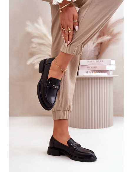 Elegant Women's Moccasins Made Of Natural Leather Black Vinceza 91114