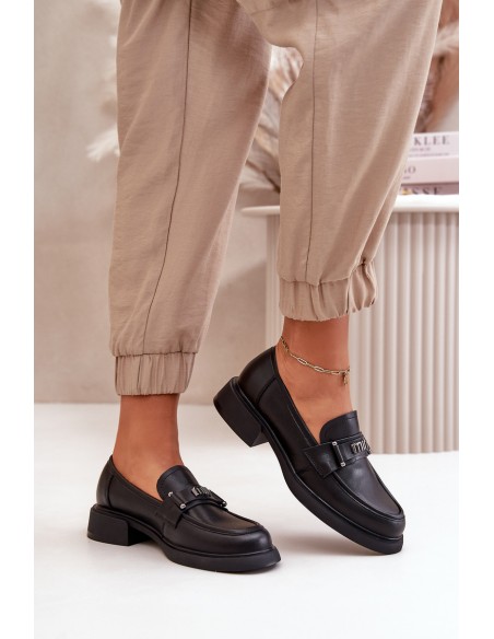 Elegant Women's Moccasins Made Of Natural Leather Black Vinceza 91114