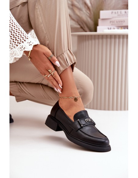 Elegant Women's Moccasins Made Of Natural Leather Black Vinceza 91114