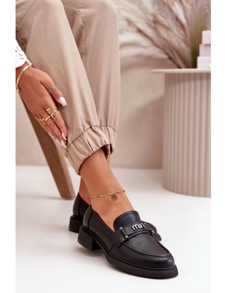 Elegant Women's Moccasins Made Of Natural Leather Black Vinceza 91114