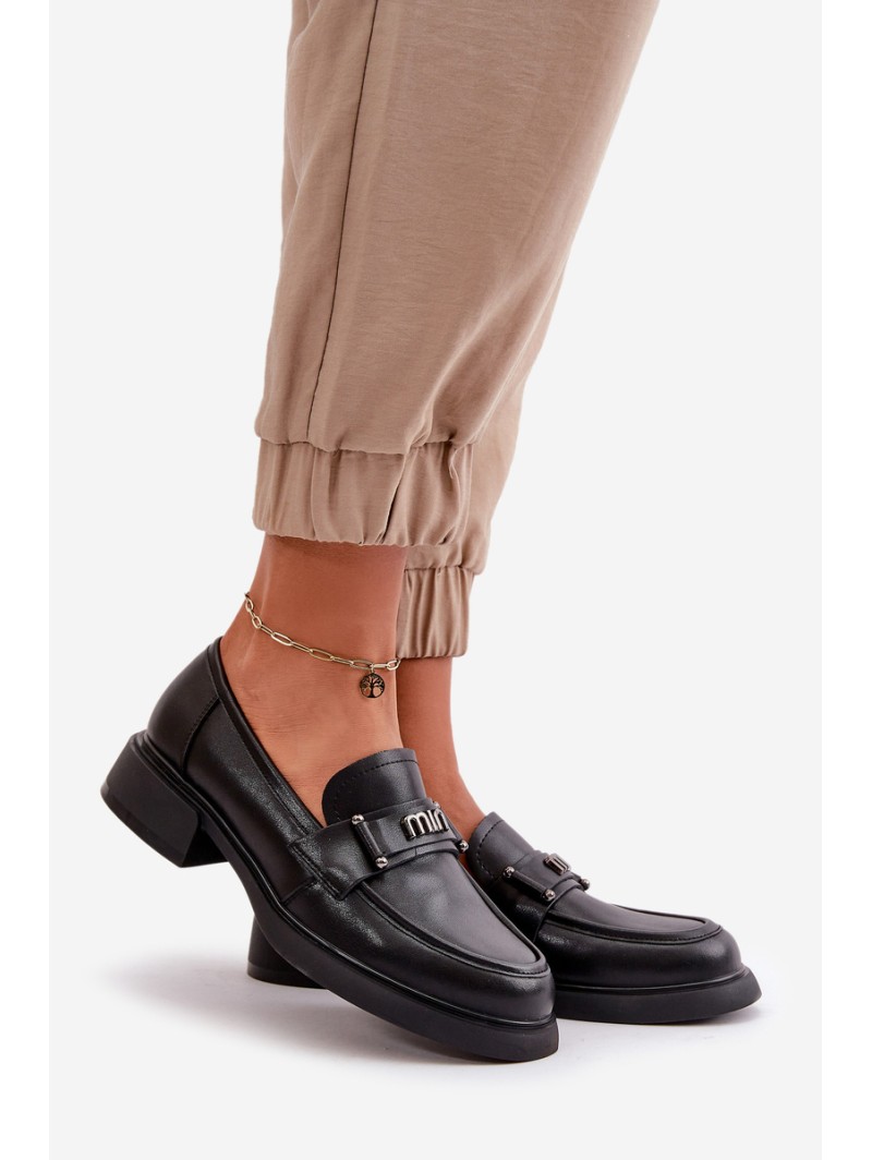 Elegant Women's Moccasins Made Of Natural Leather Black Vinceza 91114