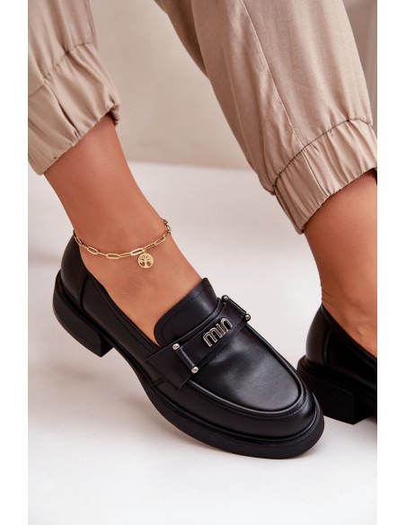 Elegant Women's Moccasins Made Of Natural Leather Black Vinceza 91114