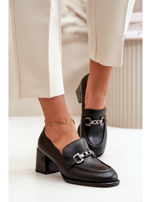 Elegant Leather Women's Heeled Shoes Black Vinceza 91116 2