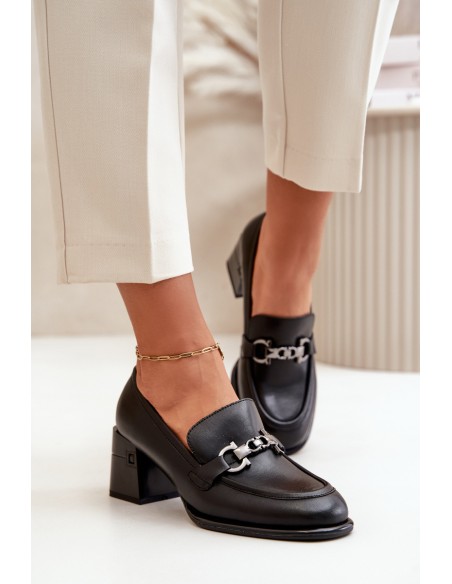 Elegant Leather Women's Heeled Shoes Black Vinceza 91116