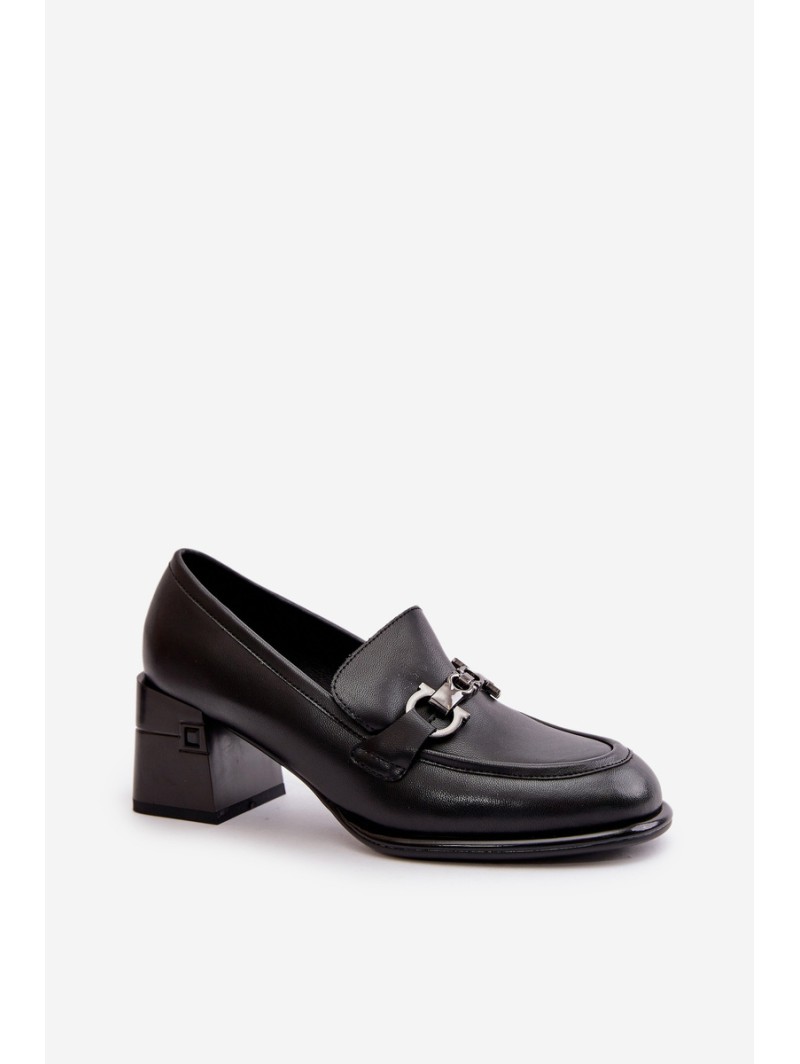 Elegant Leather Women's Heeled Shoes Black Vinceza 91116